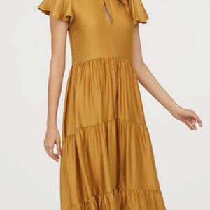 H&M Golden Midi Dress with Flutter Sleeves